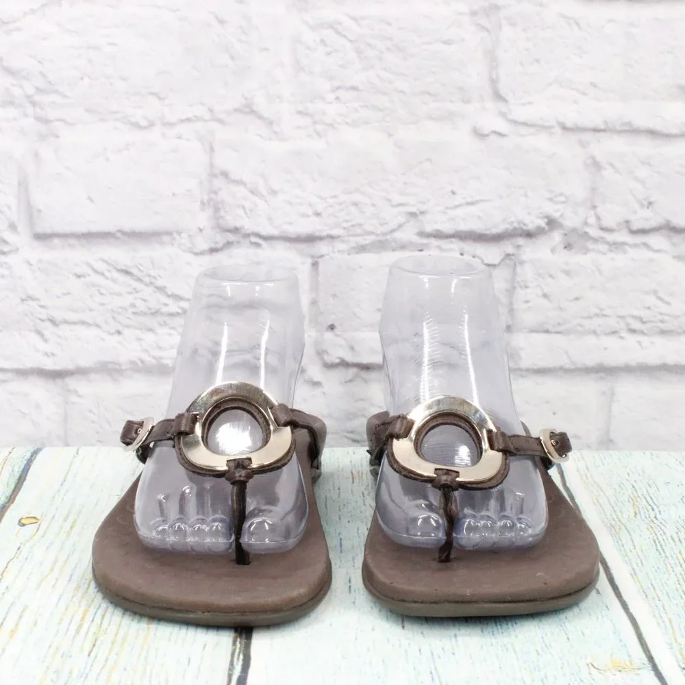 OrthaHeel Yolanda Brown Leather Flip Flop Orthotic Thong Sandals Size 11 - Picture 4 of 9